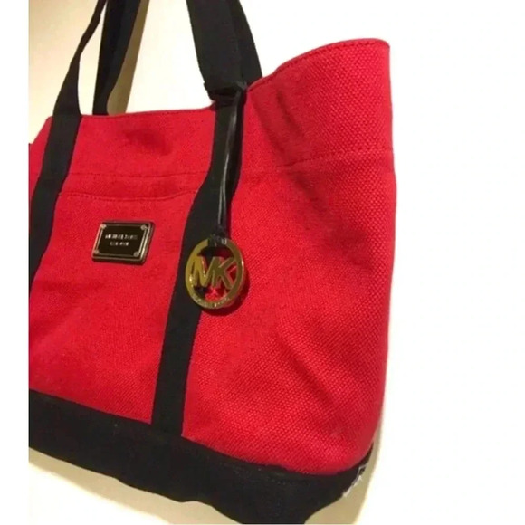 Michael Kors red & black canvas tote handbag - Picture 4 of 8